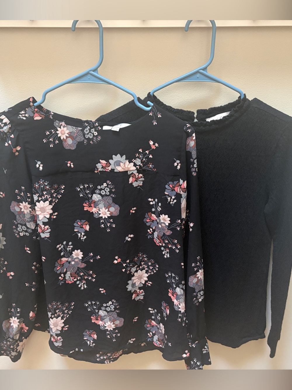 LOFT Black Floral Long-Sleeve Blouse - Black with Pink & Gray Flowers